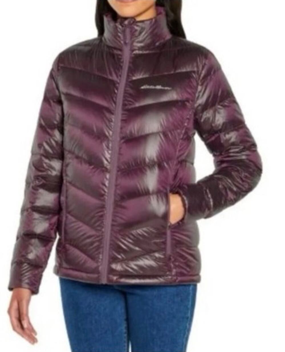 Eddie Bauer women’s Down Packable puffer Jacket Size S Iridescent Plum NWOT